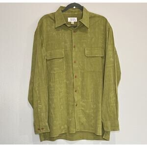 Ryan Michael Shirt Mens Size L Green Silk Button Up Long Sleeve Textured Hunting